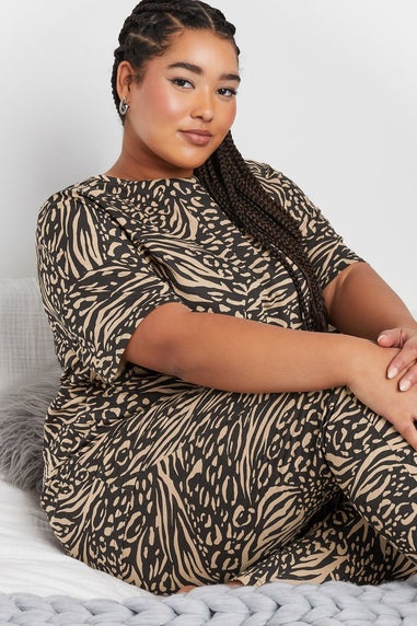 YOURS Curve Black & Brown Animal Print Pyjama Set