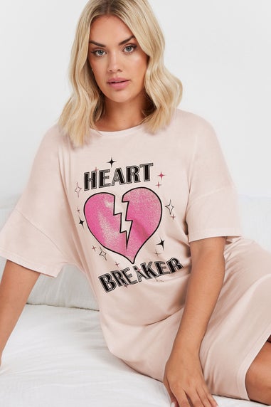 Yours Curve Pink Heart Breaker Sleep Tee Nightdress