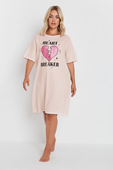 Yours Curve Pink Heart Breaker Sleep Tee Nightdress