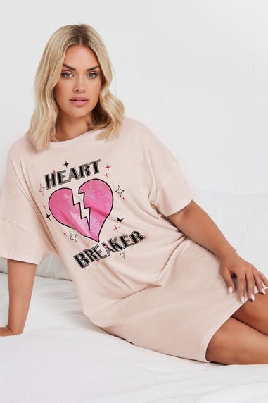 Yours Curve Pink Heart Breaker Sleep Tee Nightdress