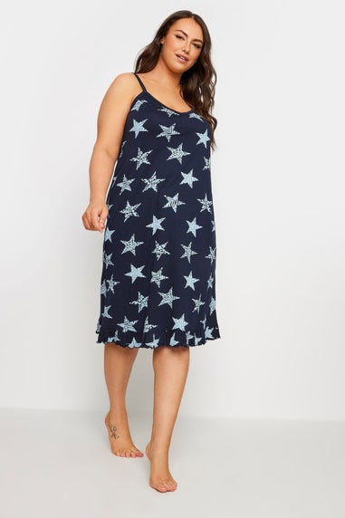 YOURS Curve Navy Blue Star Print Chemise Nightdress