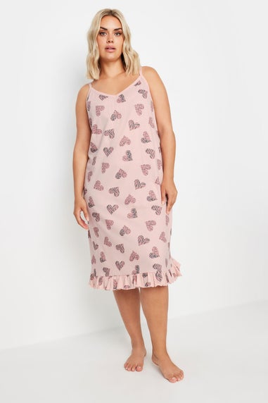 YOURS Curve Pink Heart Print Chemise Nightdress