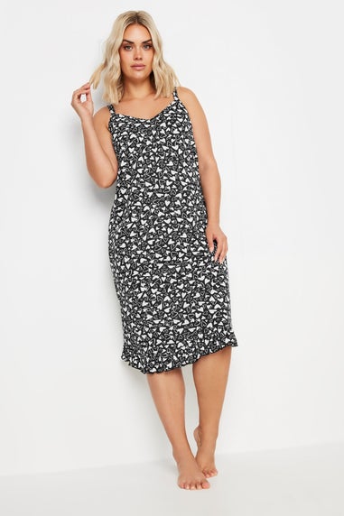 YOURS Curve Black & White Heart Print Chemise Nightdress