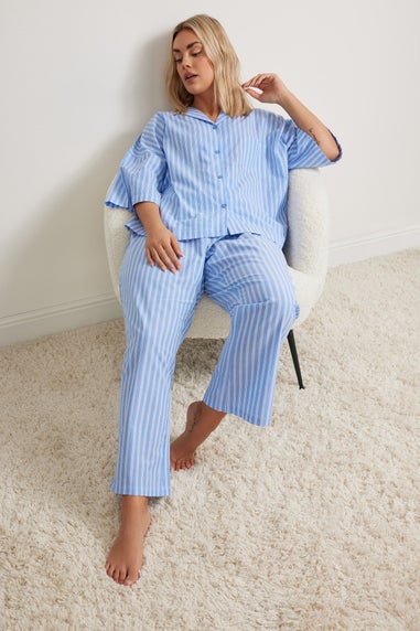 Yours Curve Blue Stripe Pyjama Bottoms