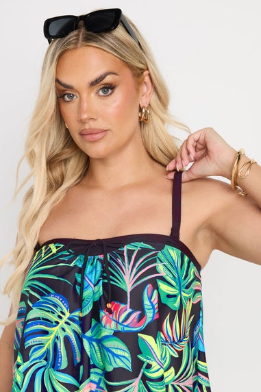 Yours Curve Green Tropical Palm Print Tankini Top