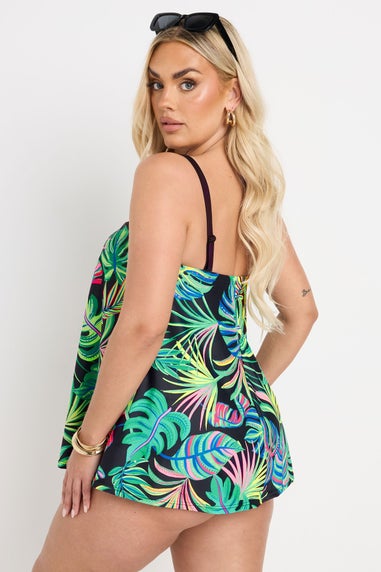 Yours Curve Green Tropical Palm Print Tankini Top