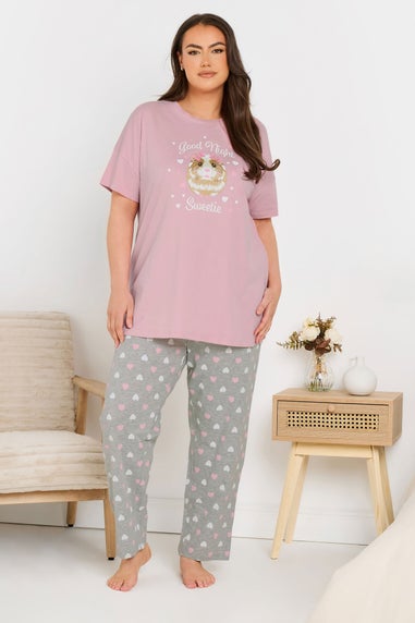 YOURS Curve Pink Guinea Pig Wide Leg Pyjama Set