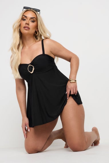 Yours Curve Black Ring Detail Swim Dress