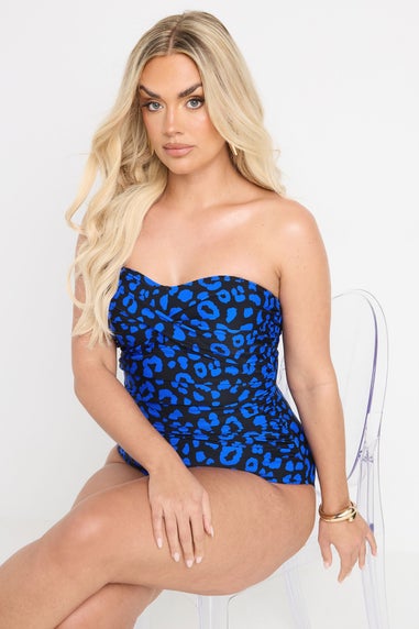 Yours Curve Blue Leopard Print Premium Bandeau Swimsuit