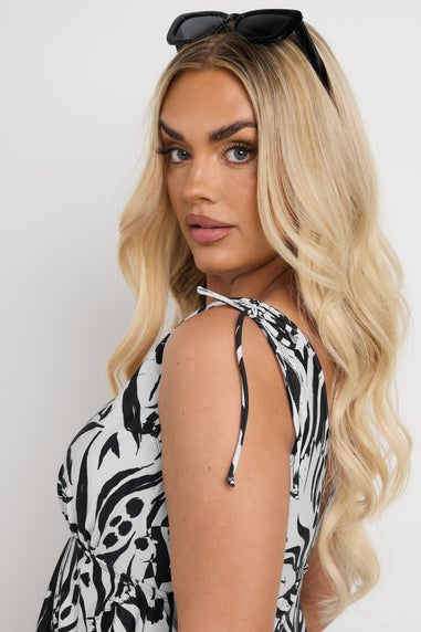 Yours Curve Black Abstract Print Tie Shoulder Swimdress