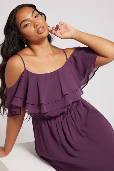 Yours London Curve Purple Frill Cold Shoulder Maxi Dress