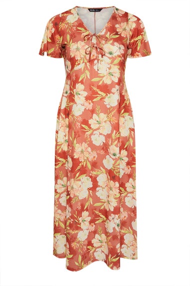 Yours Curve Rust Brown Floral Bow Front Maxi Dress