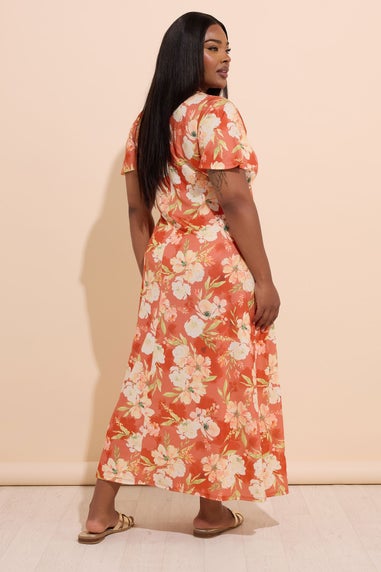 Yours Curve Rust Brown Floral Bow Front Maxi Dress