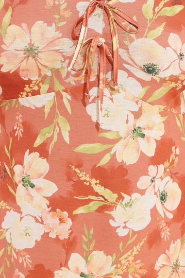 Yours Curve Rust Brown Floral Bow Front Maxi Dress