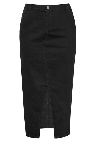 Yours Curve Black Stretch Denim Maxi Skirt
