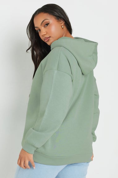 Yours Curve Sage Green Tropical Abstract Print Hoodie