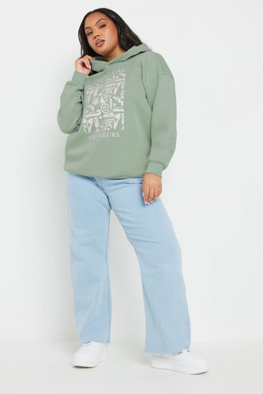 Yours Curve Sage Green Tropical Abstract Print Hoodie