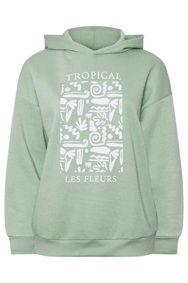 Yours Curve Sage Green Tropical Abstract Print Hoodie