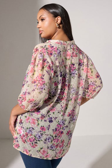 YOURS LONDON Curve White Floral Dobby Crochet Trim Blouse