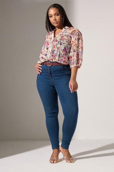 YOURS LONDON Curve White Floral Dobby Crochet Trim Blouse
