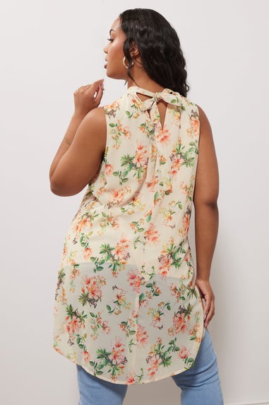 YOURS LONDON Curve Ivory White Floral High Neck Layered Blouse