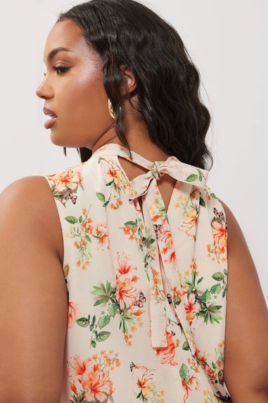 YOURS LONDON Curve Ivory White Floral High Neck Layered Blouse