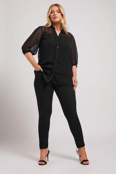 YOURS LONDON Curve Black Dobby Crochet Trim Blouse