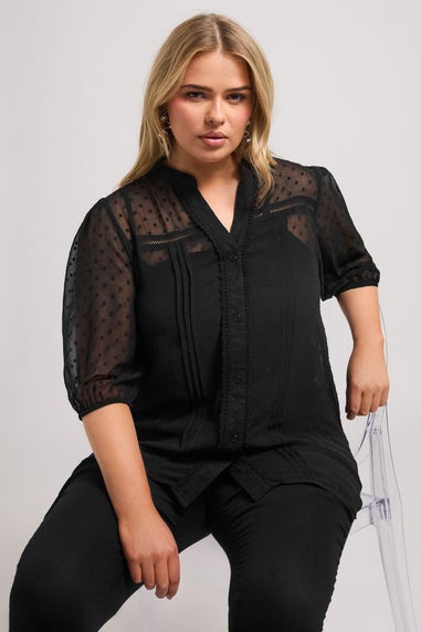 YOURS LONDON Curve Black Dobby Crochet Trim Blouse