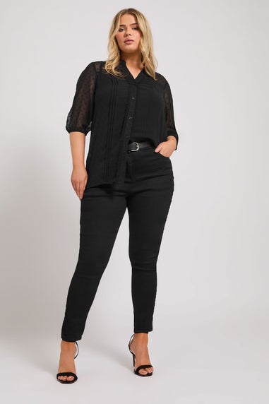 YOURS LONDON Curve Black Dobby Crochet Trim Blouse