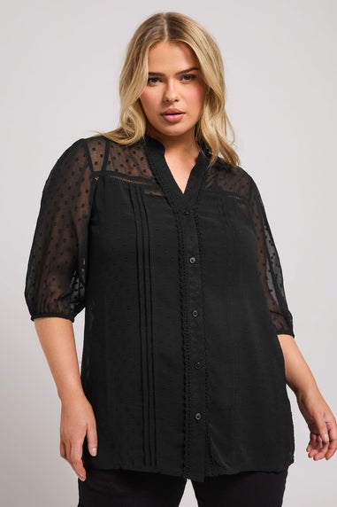 YOURS LONDON Curve Black Dobby Crochet Trim Blouse