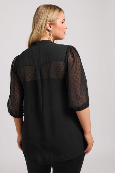 YOURS LONDON Curve Black Dobby Crochet Trim Blouse