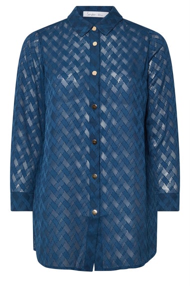 Yours London Curve Blue Textured Longline Shirt