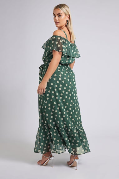Yours London Curve Dark Green Polka Dot Metallic Maxi Dress
