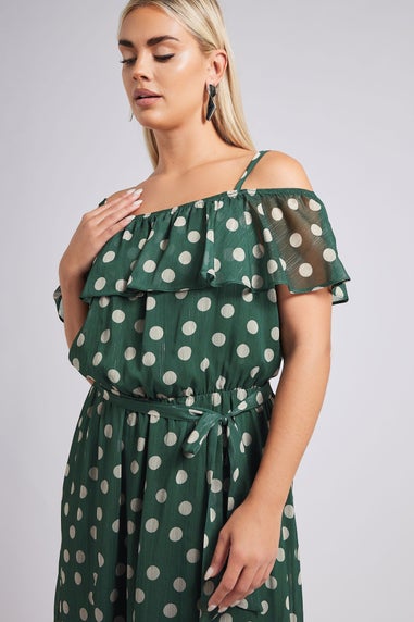 Yours London Curve Dark Green Polka Dot Metallic Maxi Dress