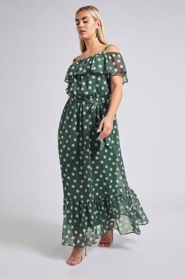Yours London Curve Dark Green Polka Dot Metallic Maxi Dress