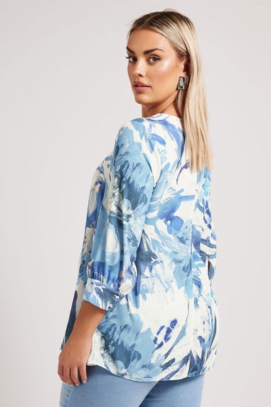YOURS LONDON Curve Ivory White Abstract Print Pleat Front Blouse