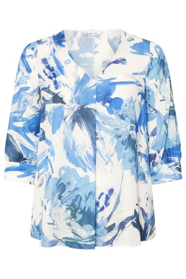 YOURS LONDON Curve Ivory White Abstract Print Pleat Front Blouse