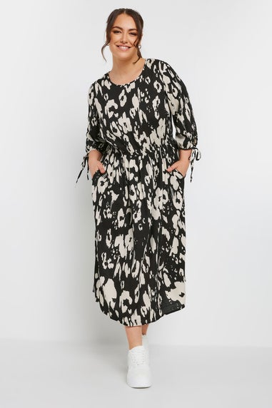 Yours Curve Black & White Leopard Print Midaxi Dress