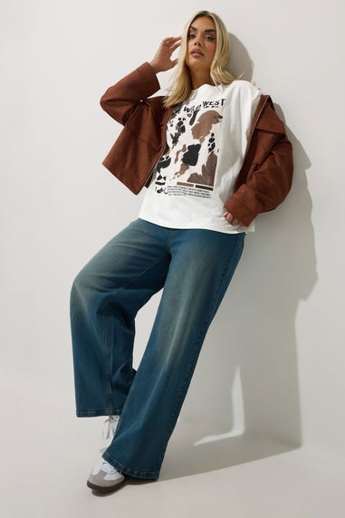 Yours Limited Collection Curve White Cow Print Slogan T-Shirt