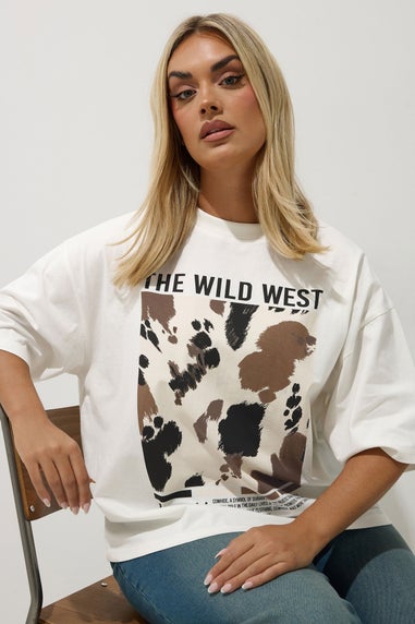 Yours Limited Collection Curve White Cow Print Slogan T-Shirt