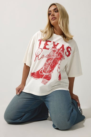 Yours Limited Collection Curve White Texas Rodeo T-Shirt