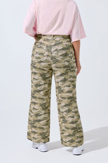 Yours Limited Collection Curve Khaki Green Camo Wide Leg Jeans