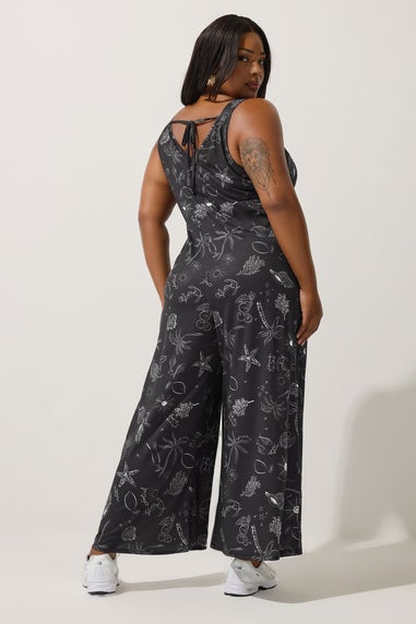 LIMITED COLLECTION Curve Black Summer Print Jumpsuit