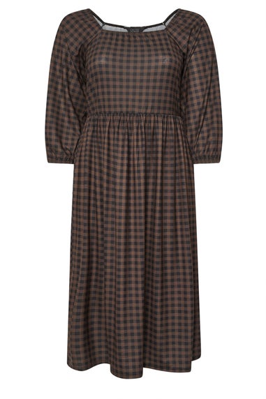 Yours Limited Collection Curve Brown Gingham Puff Sleeve Midi Dress