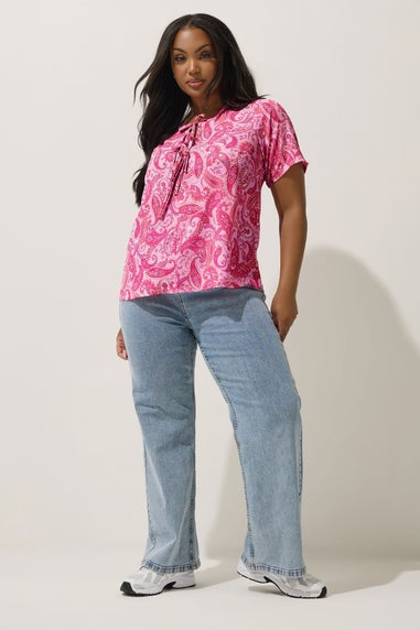 LIMITED COLLECTION Curve Pink Paisley Bow Tie Front Blouse