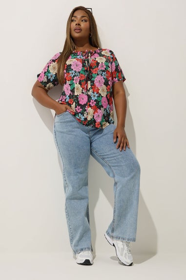 LIMITED COLLECTION Curve Black Floral Bow Tie Front Blouse