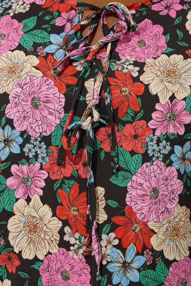 LIMITED COLLECTION Curve Black Floral Bow Tie Front Blouse