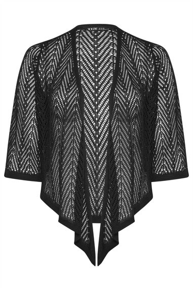 Yours Curve Black Crochet Open Waterfall Cardigan
