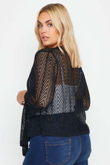 Yours Curve Black Crochet Open Waterfall Cardigan