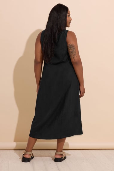 Yours Curve Black Linen Button Through Midaxi Dress